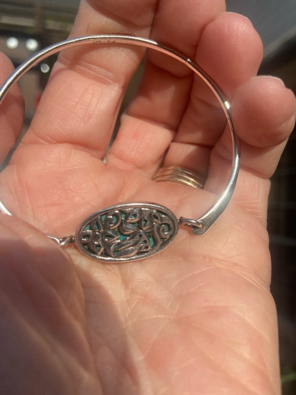 Sterling Silver Filigree Oval Bangle Bracelet - Silver - Picture 5 of 17
